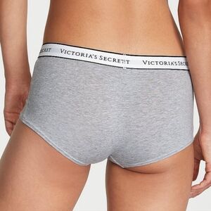 Victoria's Secret Gray Logo Cotton Lace-Waist Boyshort Panty